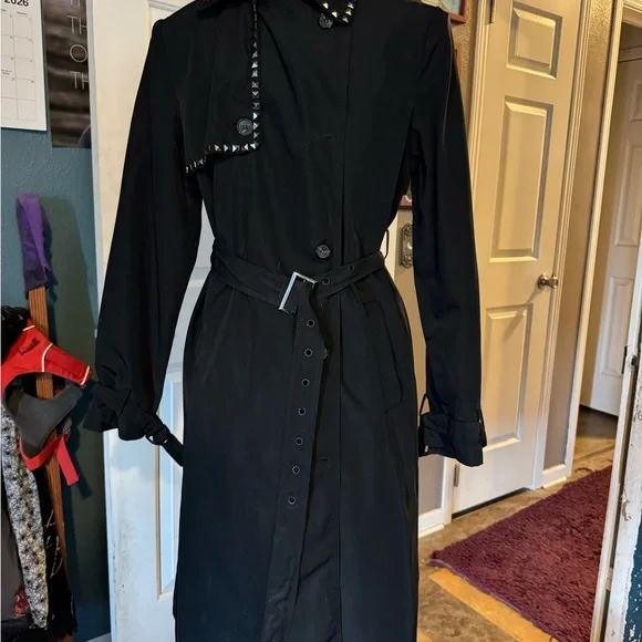 DISTURBIA / Black Studded Trench Coat / UK 14 - Picture 6 of 7